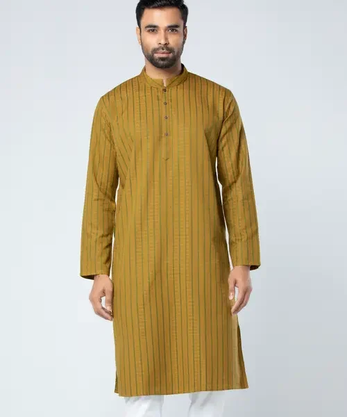Mustard/Green Check Cotton Panjabi